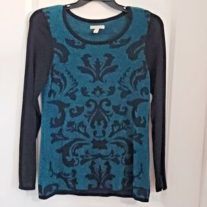 DANA BUCHMAN Womens Size M Print Tunic Sweater Top Holiday Glam Classic Vintage